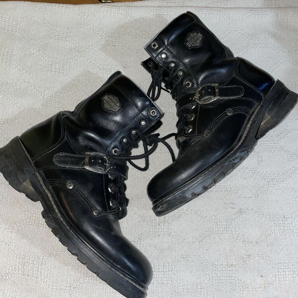 Harley-Davidson 91003 Men's Leather Buckle Strap Boots Size 9 M Black Grunge